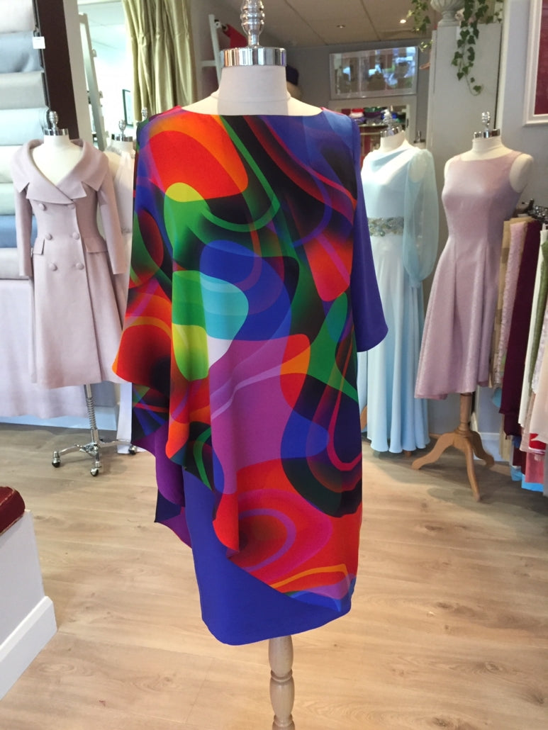 Printed Silk Satin and Sapphire Silk Crepe Day Dress