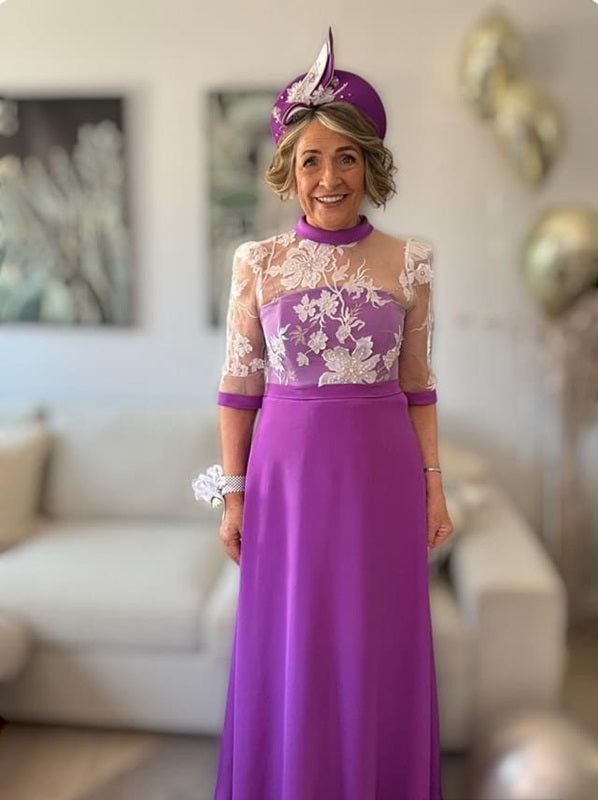Double Weight Silk Crepe with Beaded Lace Dress