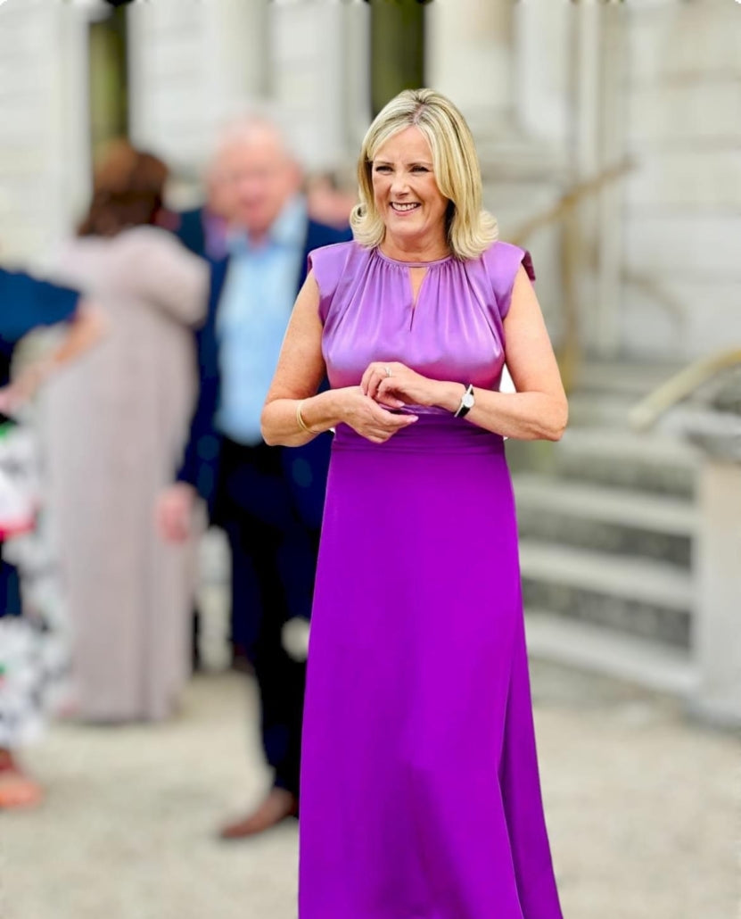 Magenta Silk Satin and Double Weight Silk Crepe Dress
