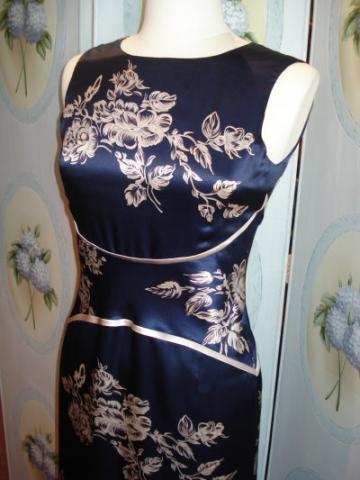 Oyster and Navy Printed Silk Satin