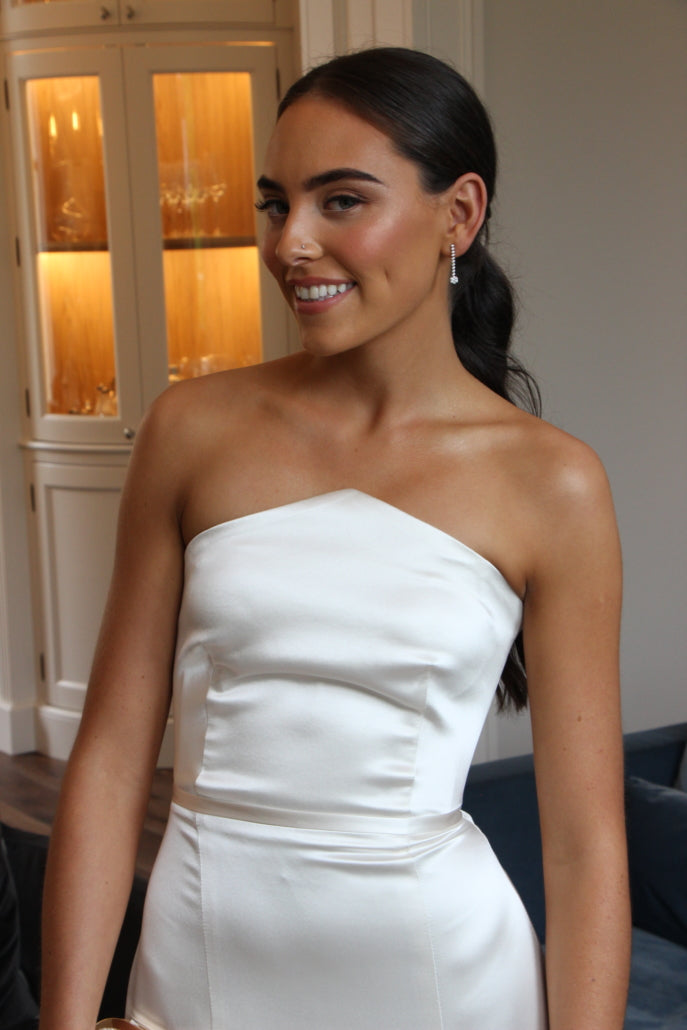 Winter White Treble Silk Satin Crepe Debs Dress