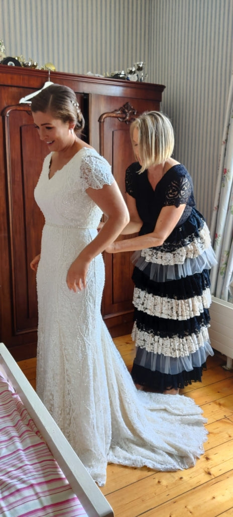 Treble Weight Silk Crepe Wedding Dress with Bridal Beaded Lace
