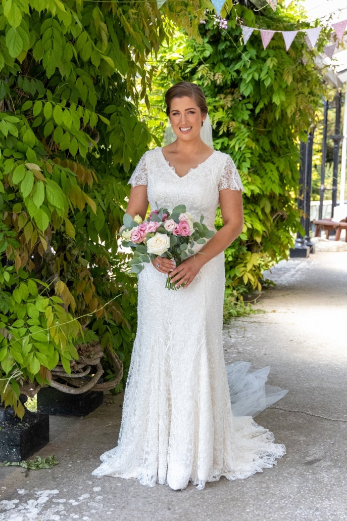 Treble Weight Silk Crepe Wedding Dress with Bridal Beaded Lace
