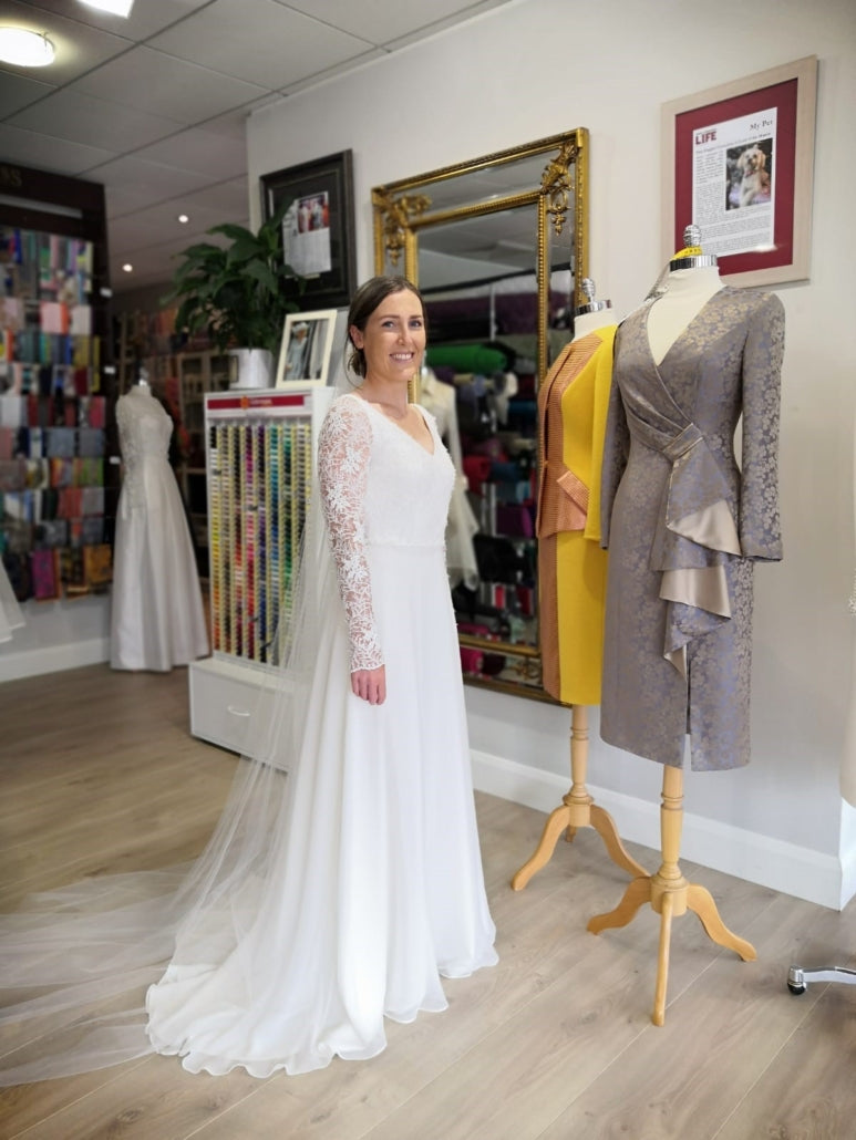 Treble Weight Silk Crepe Wedding Dress with Bridal Beaded Lace