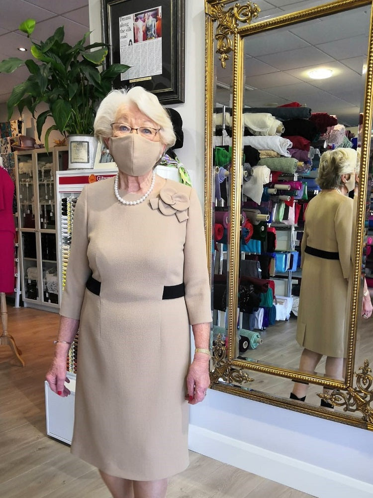 Biscuit Wool Crepe Double Weight Dress
