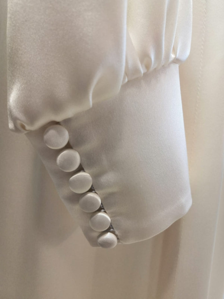 Button Detail Silk Satin Ivory Wedding Dress