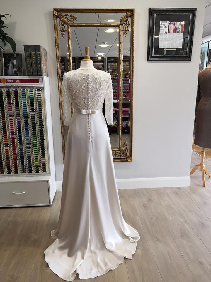 Ivory Silk Crepe Wedding Dress Back