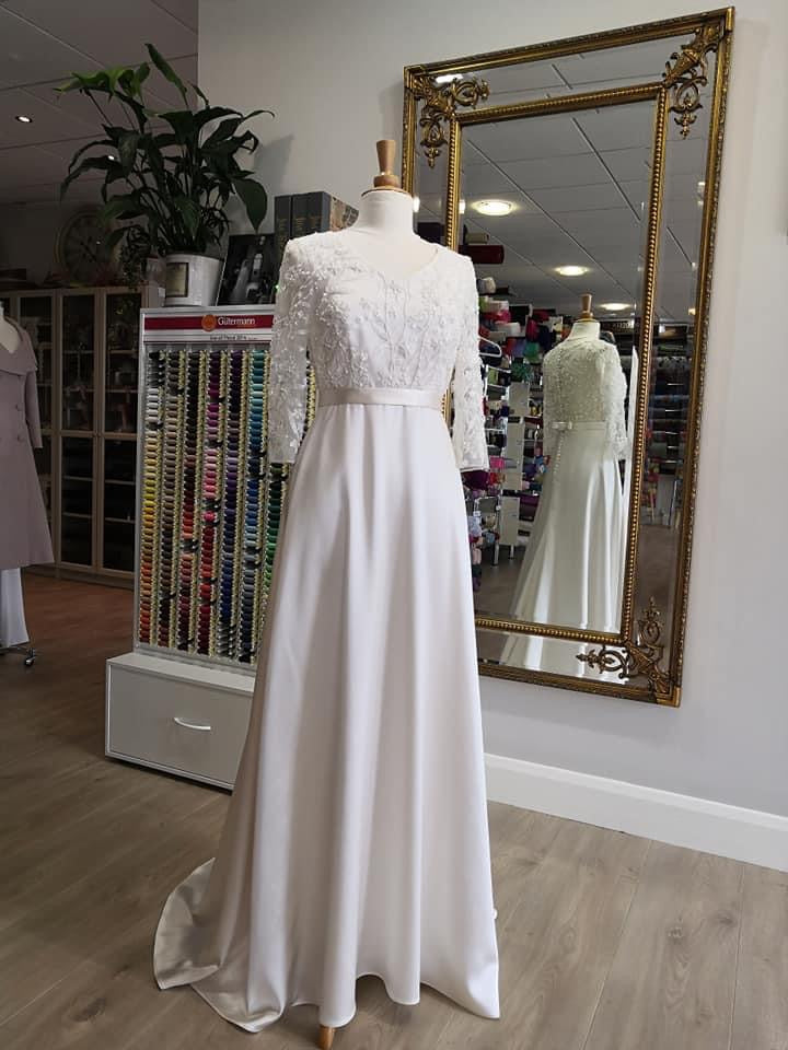 Ivory Silk Crepe Wedding Dress Front