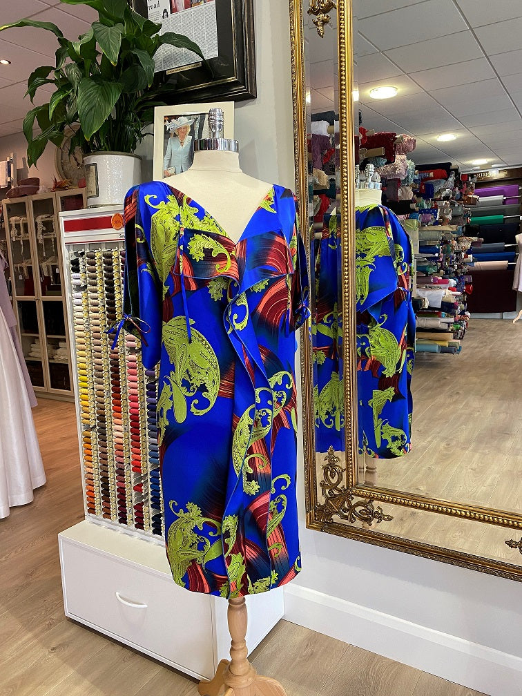 Blue Printed Silk Dress