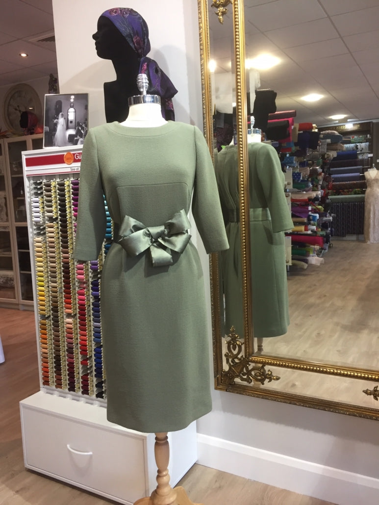 Olive Green Wool- Crepe Dress