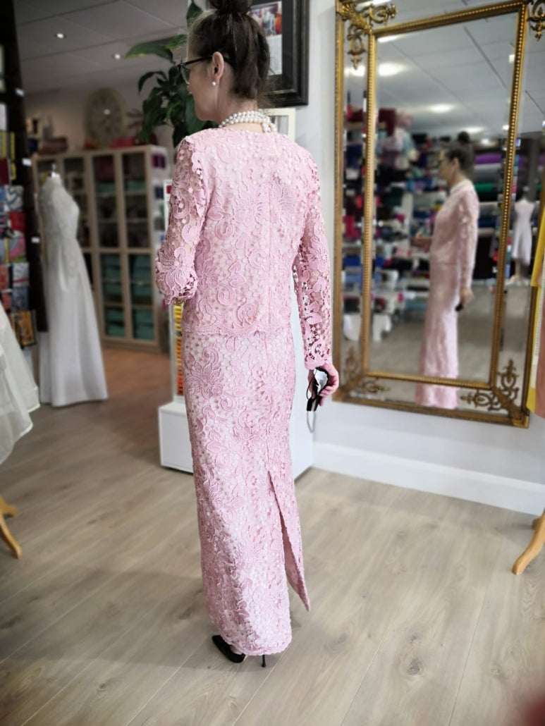 Two Piece Vintage Pink Guipure Lace Over Double Weight Silk Crepe
