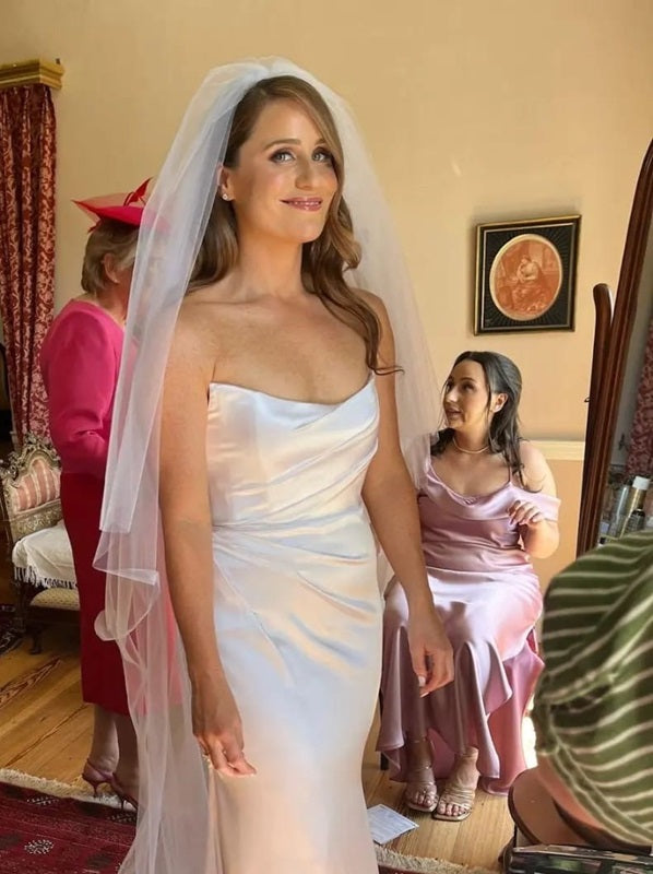 Winter White Mulberry Treble Silk Satin Crepe Wedding Dress
