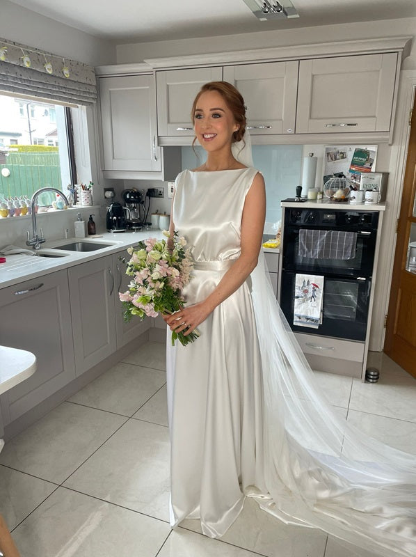 Winter White Mulberry Treble Silk Satin Crepe Wedding Dress
