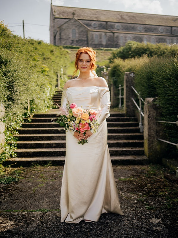 Winter White Mulberry Treble Silk Satin Crepe Wedding Dress