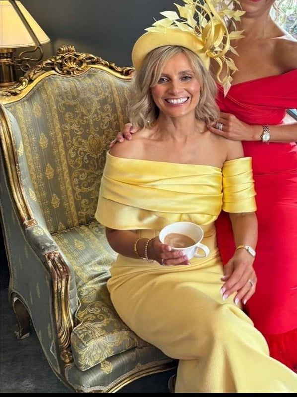 Lemon Wool Crepe and Silk Satin Dress
