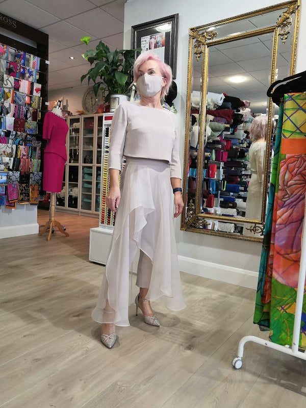 two piece mink double weight silk crepe and silk organza