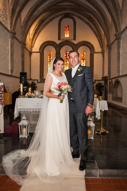 Treble Silk Satin Crepe and Silk Chiffon Wedding Dress