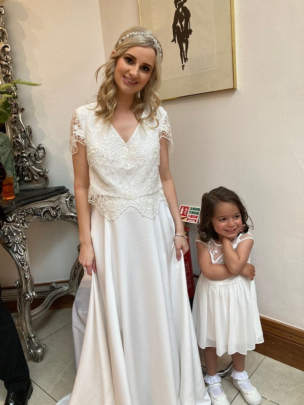Winter White Silk Crepe Wedding Dress with Bridal Lace