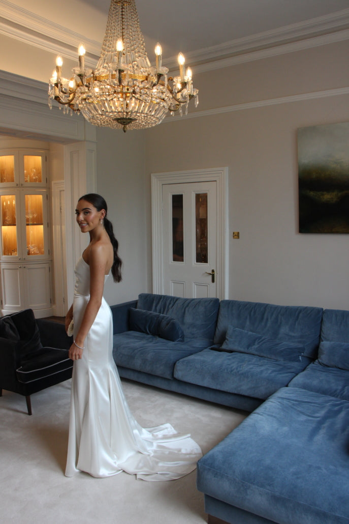 Winter White Treble Silk Satin Crepe Debs Dress