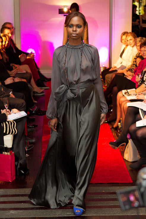 Gun Metal Silk Satin and Silk Chiffon