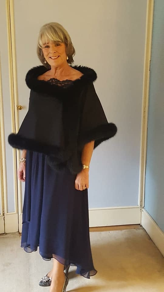 Navy Silk Crepe and Silk Chiffon Dress