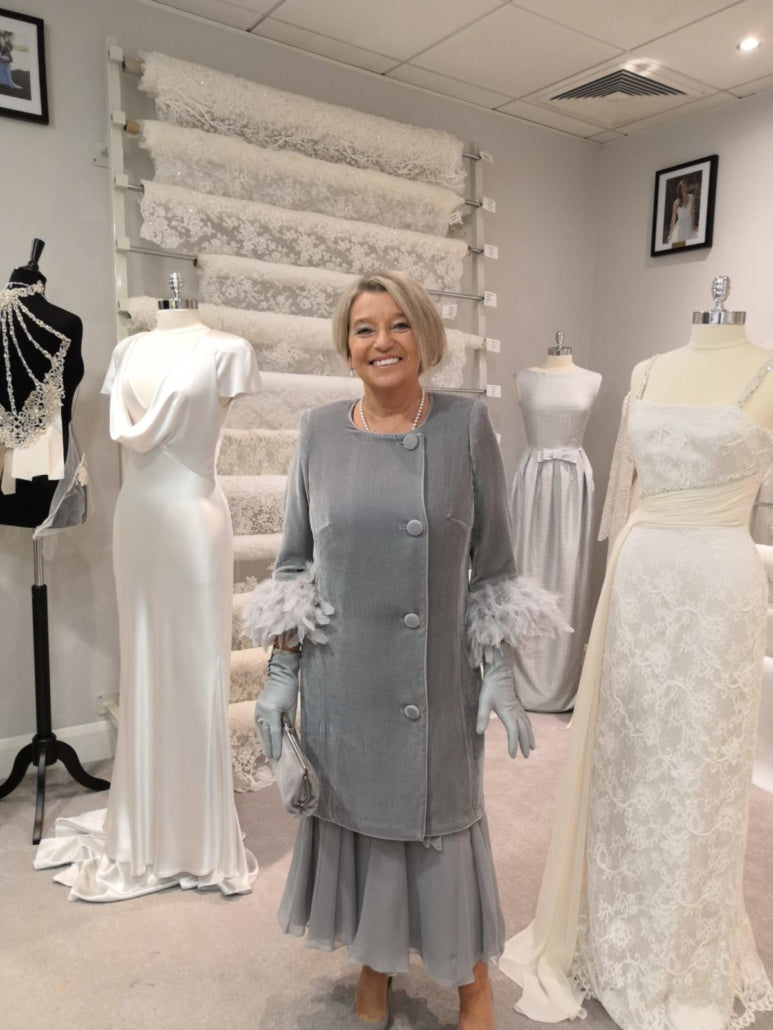 Dove Grey Silk Velvet and Silk Chiffon