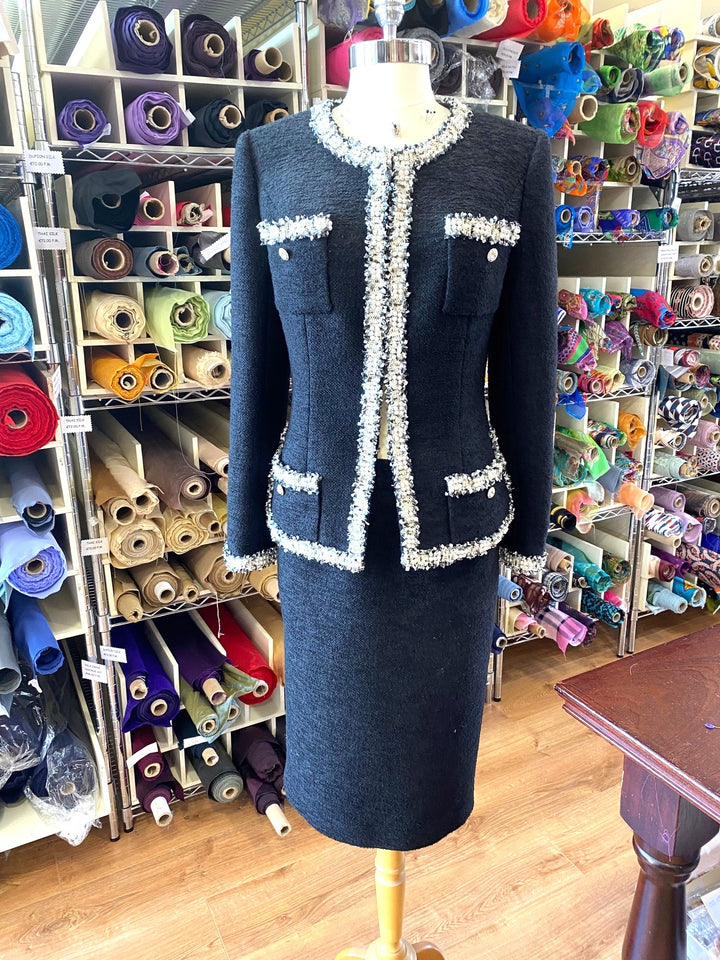 Black Wool Two Piece with Beaded Detail