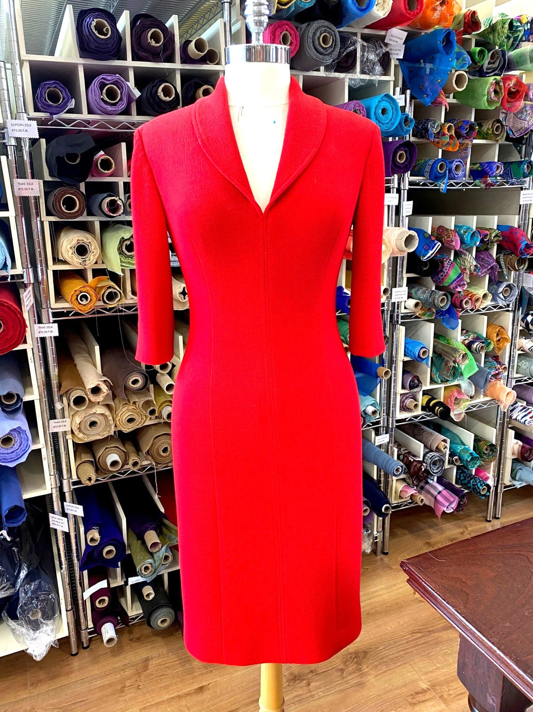 Pillar Box Red Double Weight Wool Crepe Day Dress