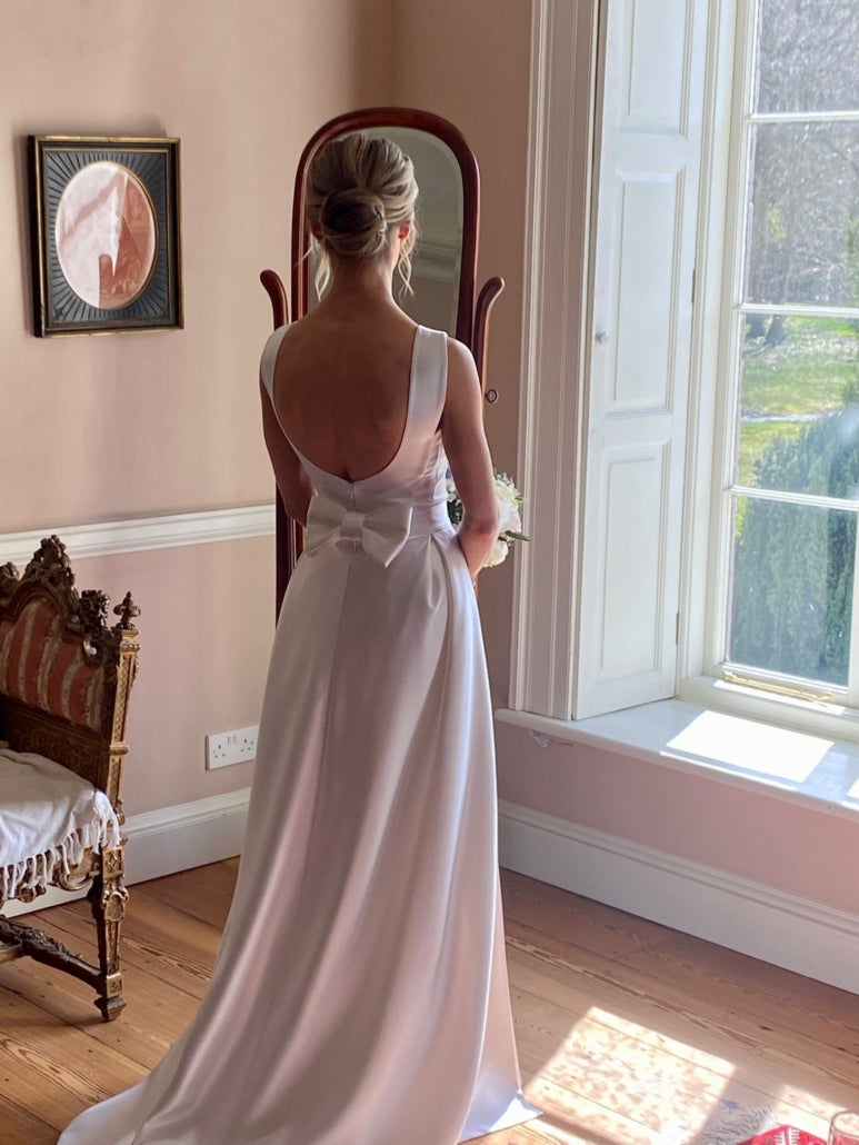 Treble Silk Satin Crepe Wedding Dress Back Detail