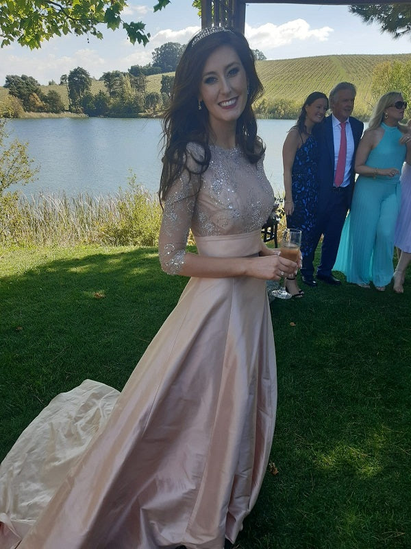 Blush Silk Dupion Wedding Dress with Beaded Blush Separate Bodice Top